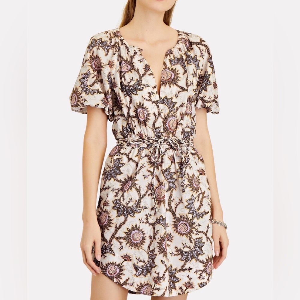 A.L.C. Adelaide Floral Tie Waist Puff Sleeve Mini Dress SZ 10 - Picture 3 of 15